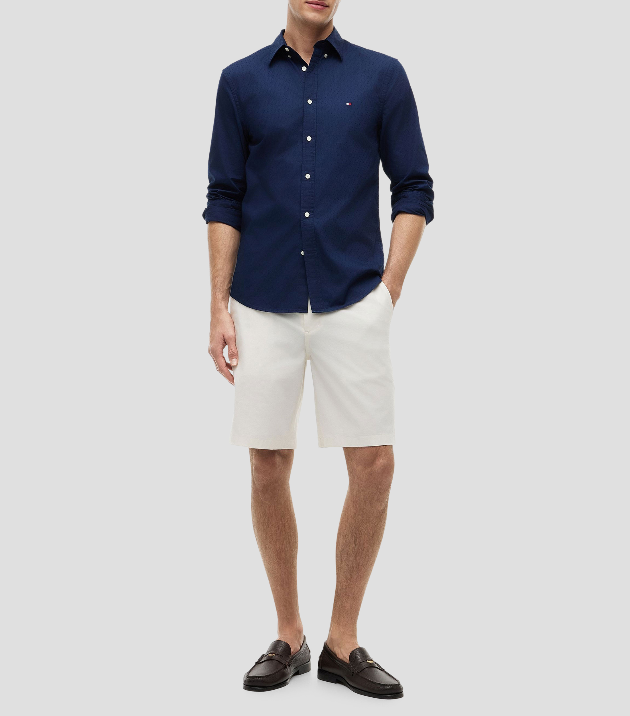 Camisa lisa manga larga cuello camisero Hombre